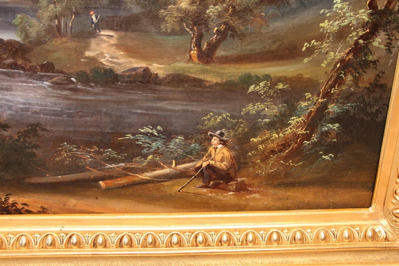 Large Nineteenth Romantic Landscape Painting For Sale 1
