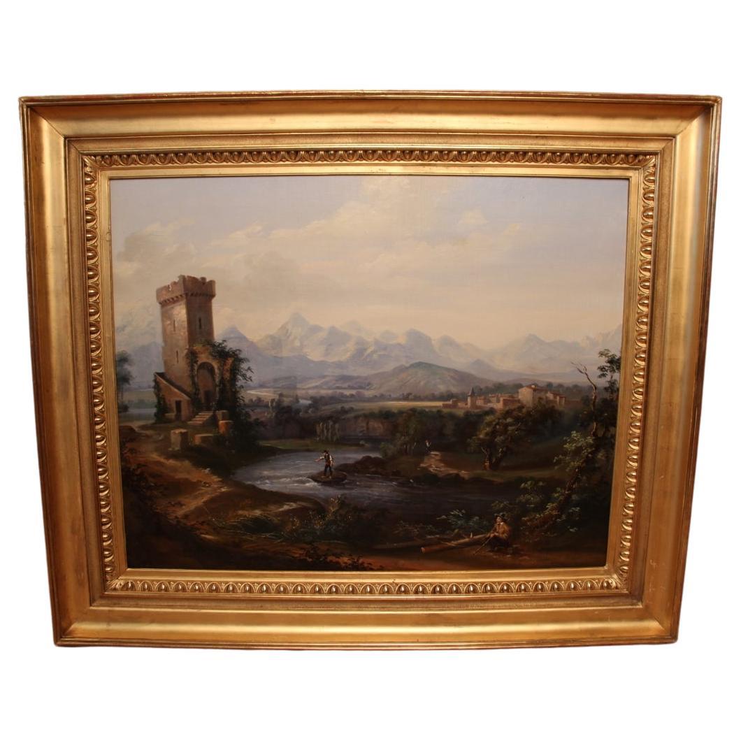 Large Nineteenth Romantic Landscape Painting For Sale