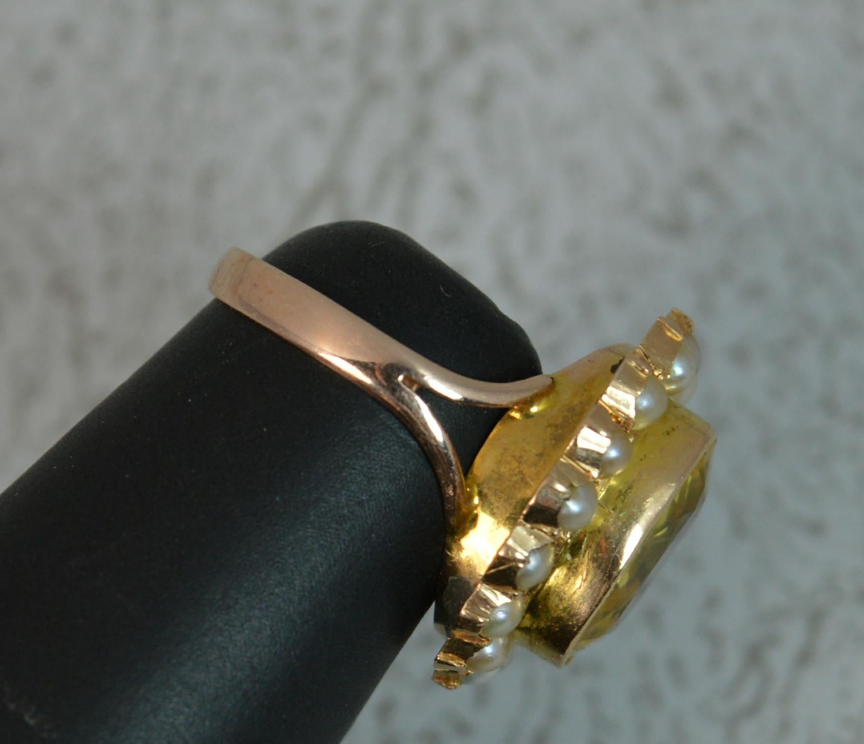 Large No Heat Ceylon Yellow Sapphire Pearl 9 Carat Gold Ring 3
