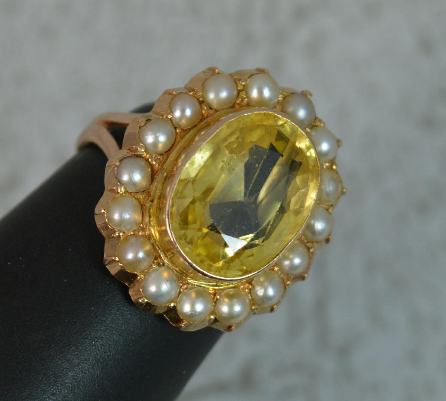 Large No Heat Ceylon Yellow Sapphire Pearl 9 Carat Gold Ring 4