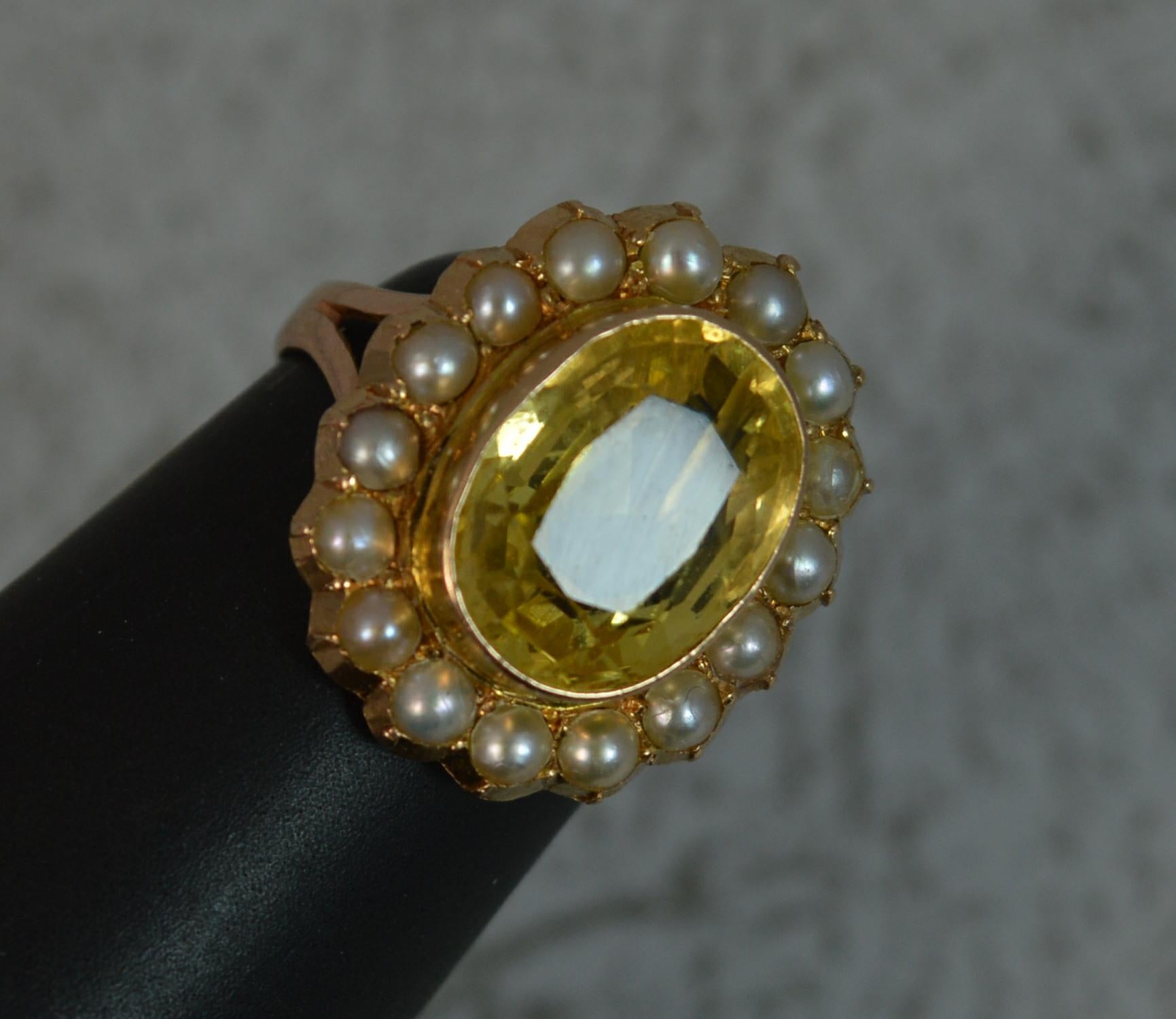 Large No Heat Ceylon Yellow Sapphire Pearl 9 Carat Gold Ring 5