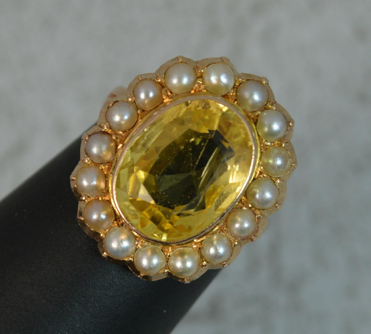 Large No Heat Ceylon Yellow Sapphire Pearl 9 Carat Gold Ring 6