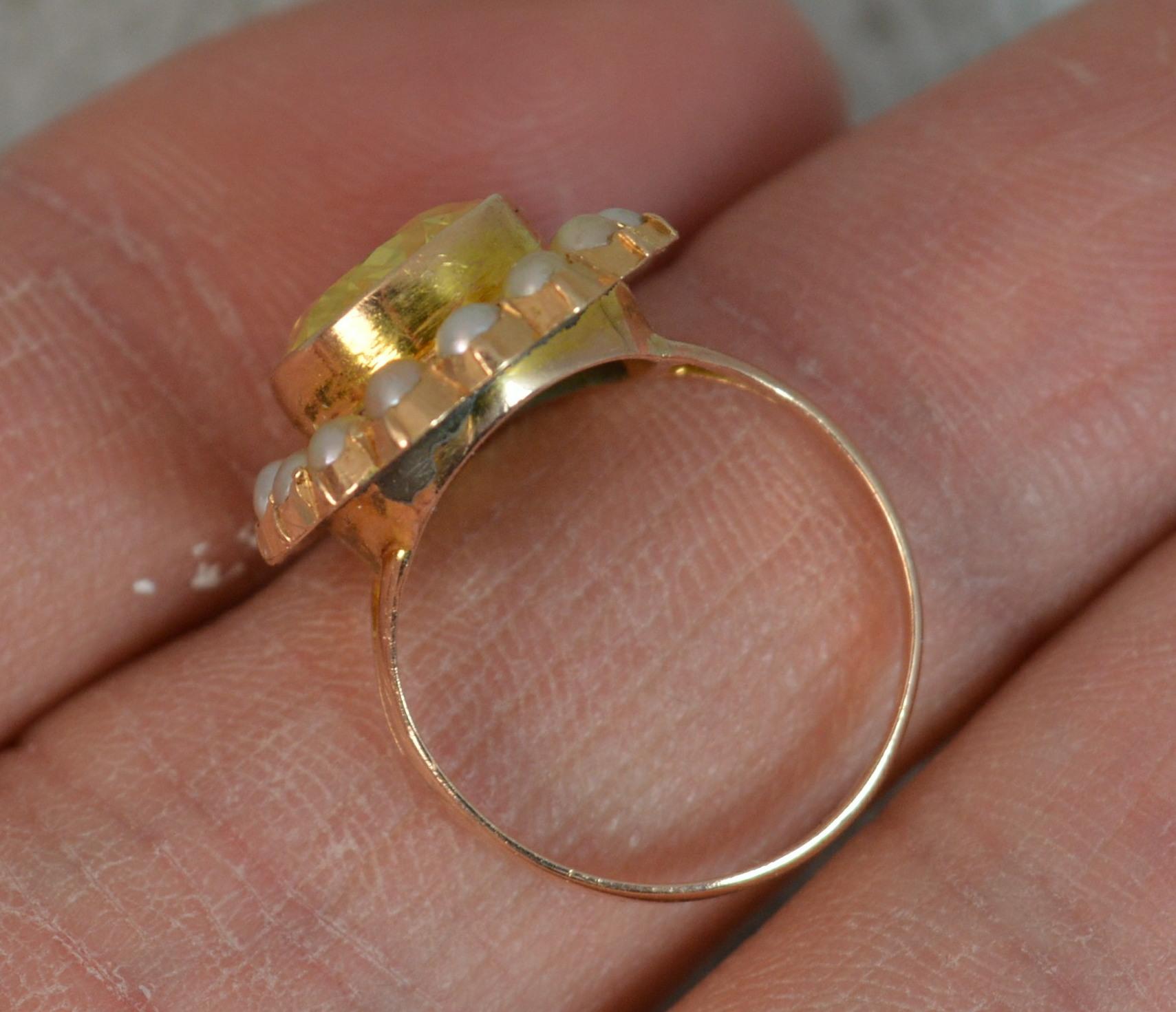 Victorian Large No Heat Ceylon Yellow Sapphire Pearl 9 Carat Gold Ring