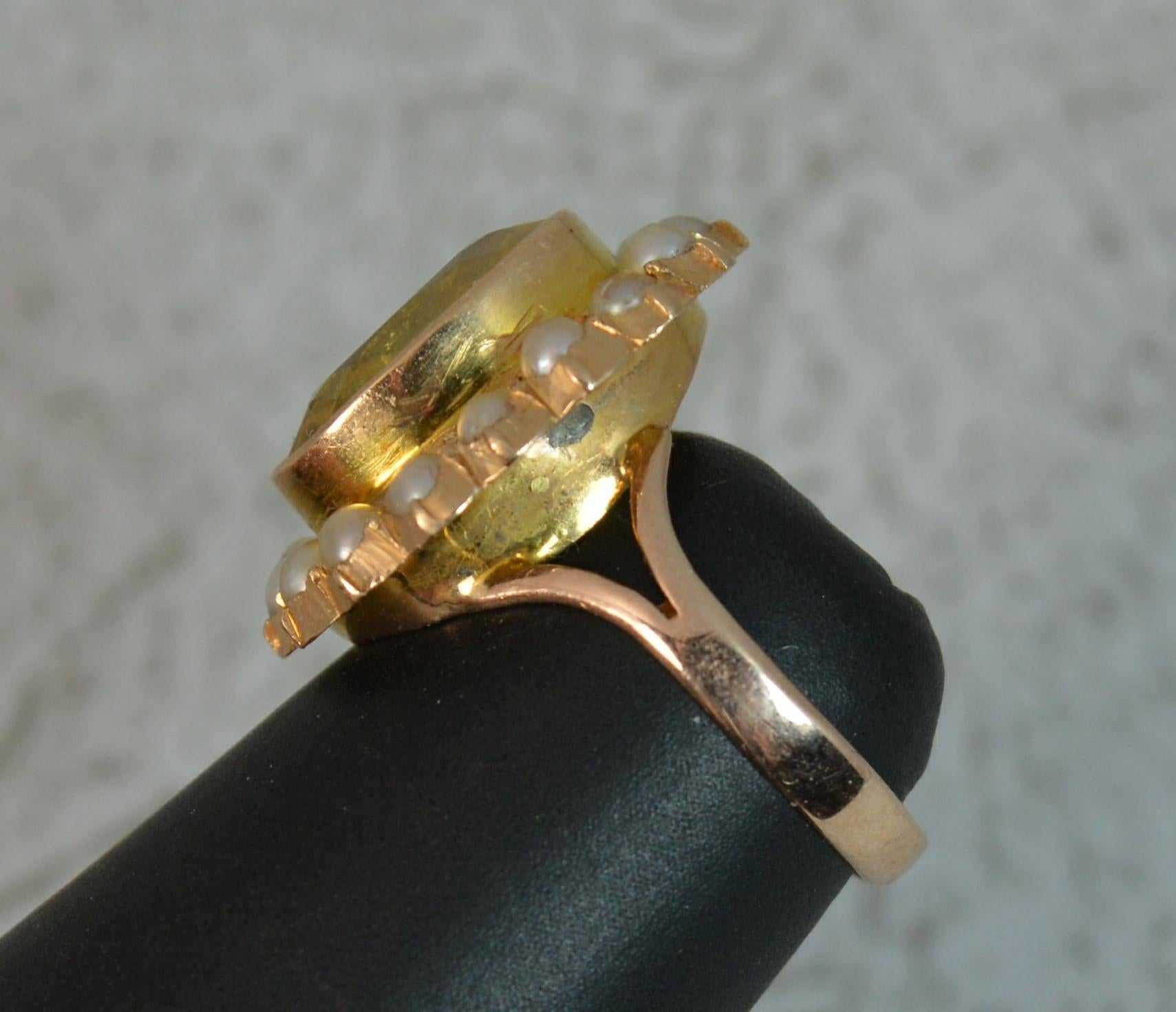 Large No Heat Ceylon Yellow Sapphire Pearl 9 Carat Gold Ring 1
