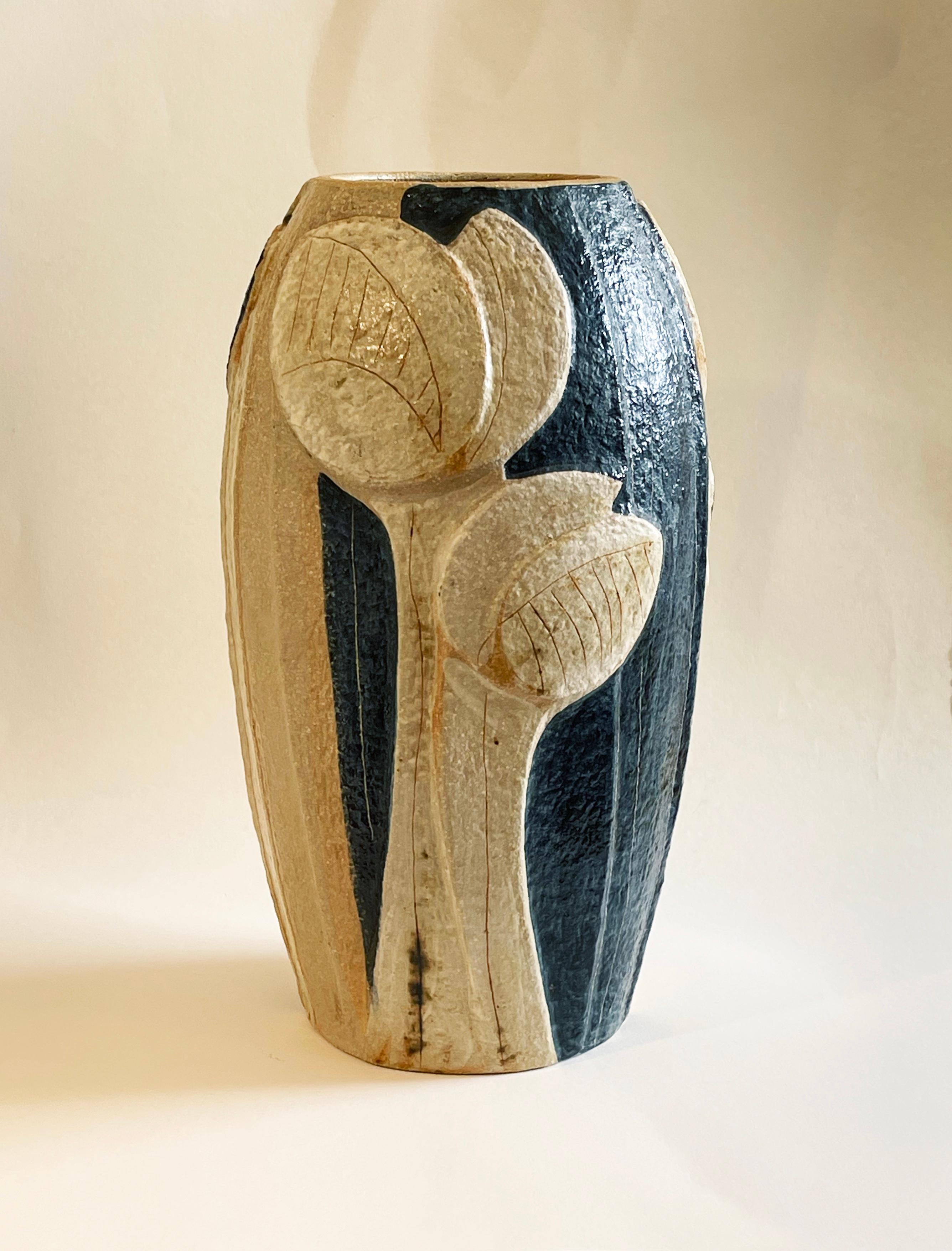 Mid-Century Modern Large Noomi Backhausen for Soholm Pottery Stoneware Green and Cream Vase, 1980s