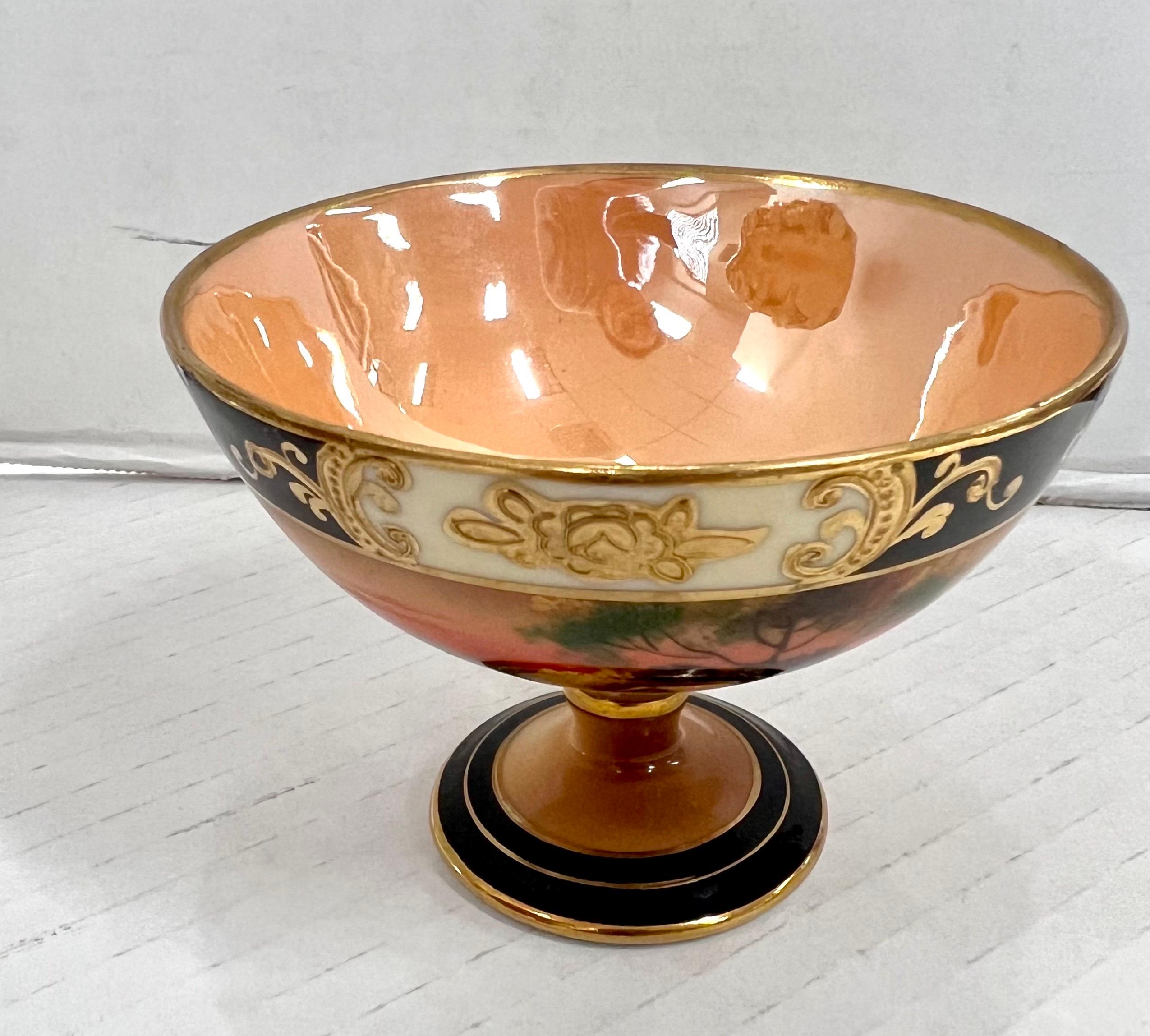 Large Noritake Handpainted Lusterware Punch Bowl Set with Nine Matching Cups In Good Condition For Sale In West Hartford, CT