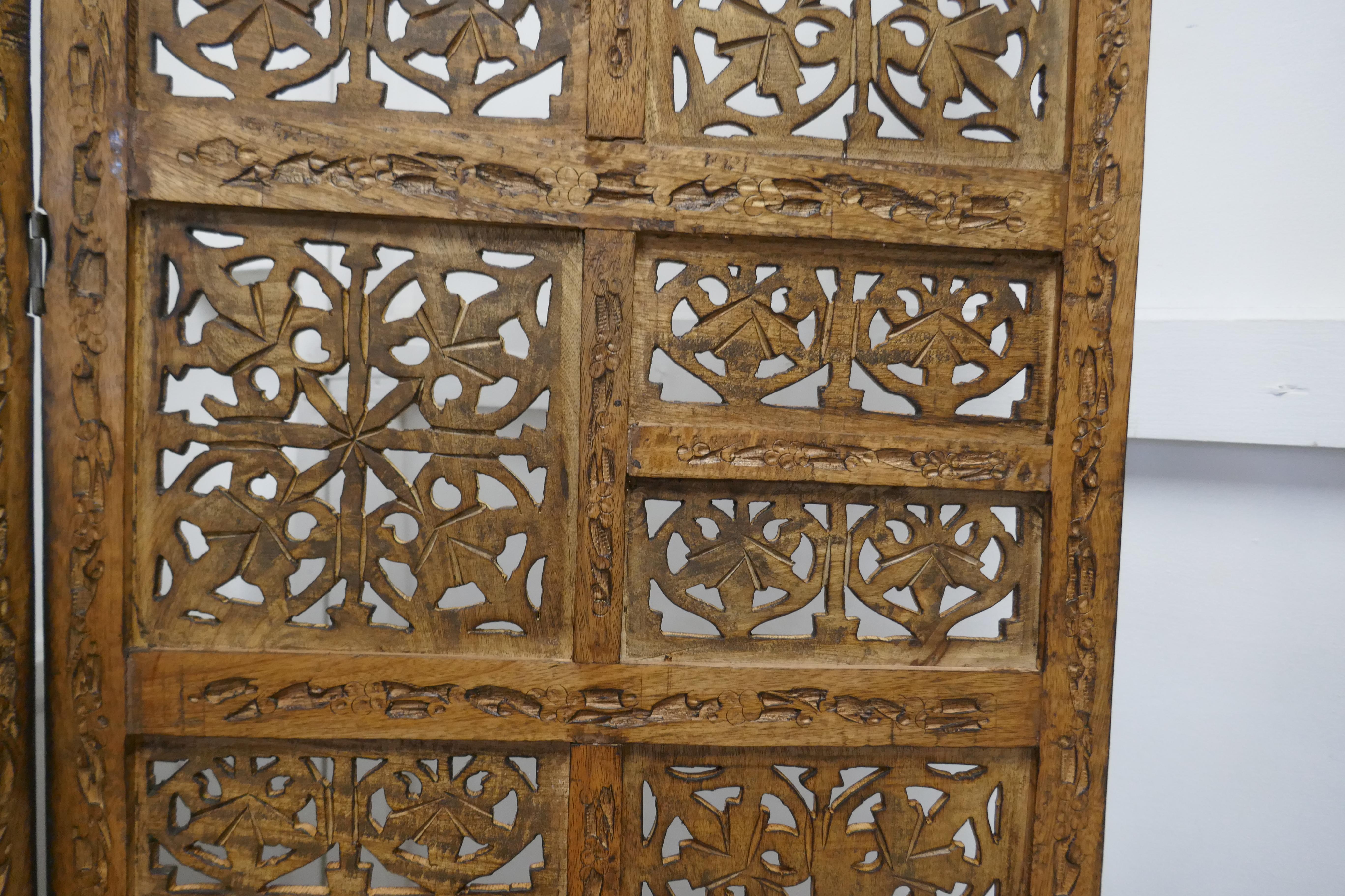 Anglo-Indian Large North African Carved Pierced 3 Fold Screen