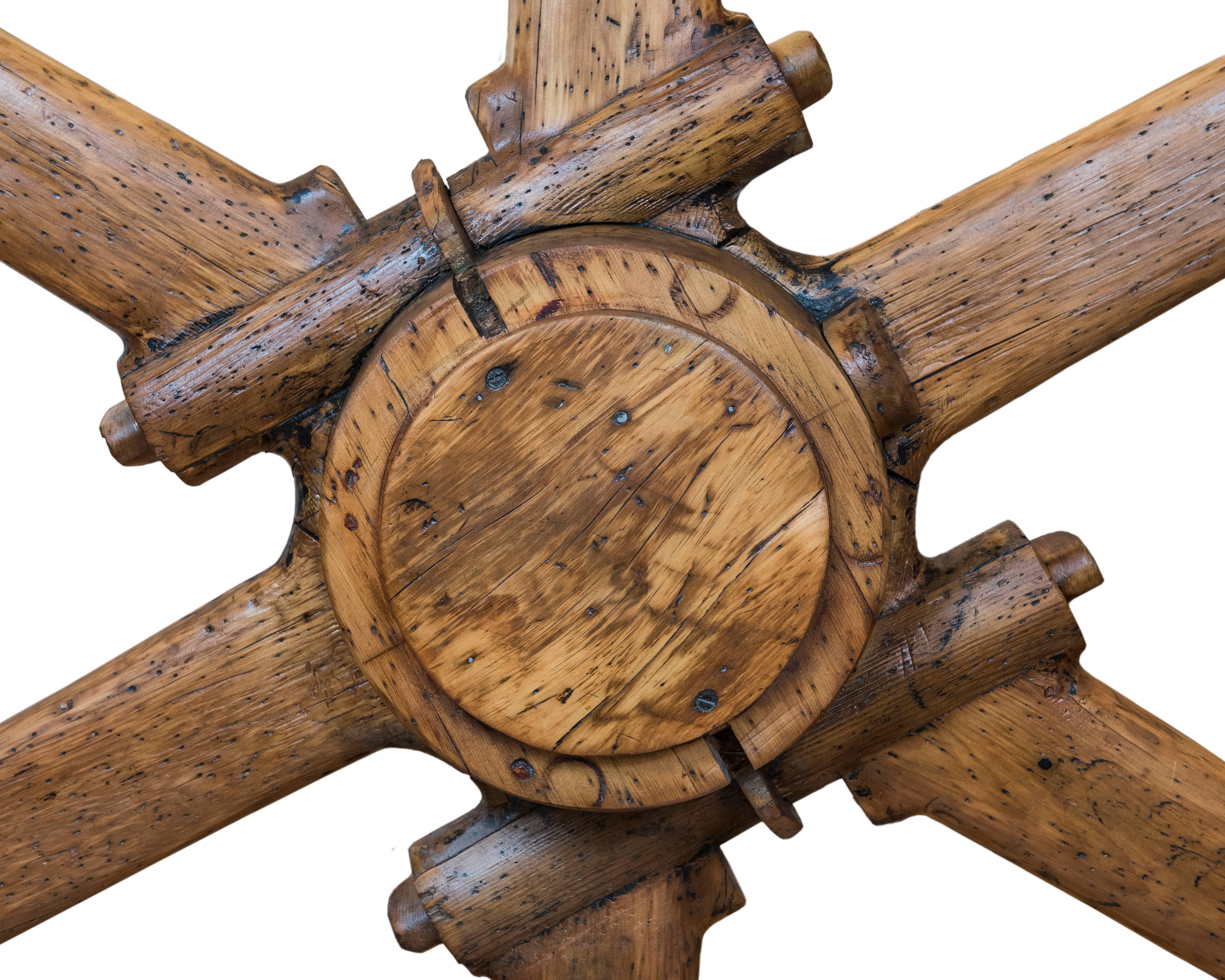 Hand-Crafted Large North American Industrial Wooden Wheel