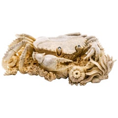 Large North American Moose Antler Carving of a Crab on a Coral Seabed