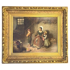 Large Northern European Portrait of a Peasant Women and Her Children