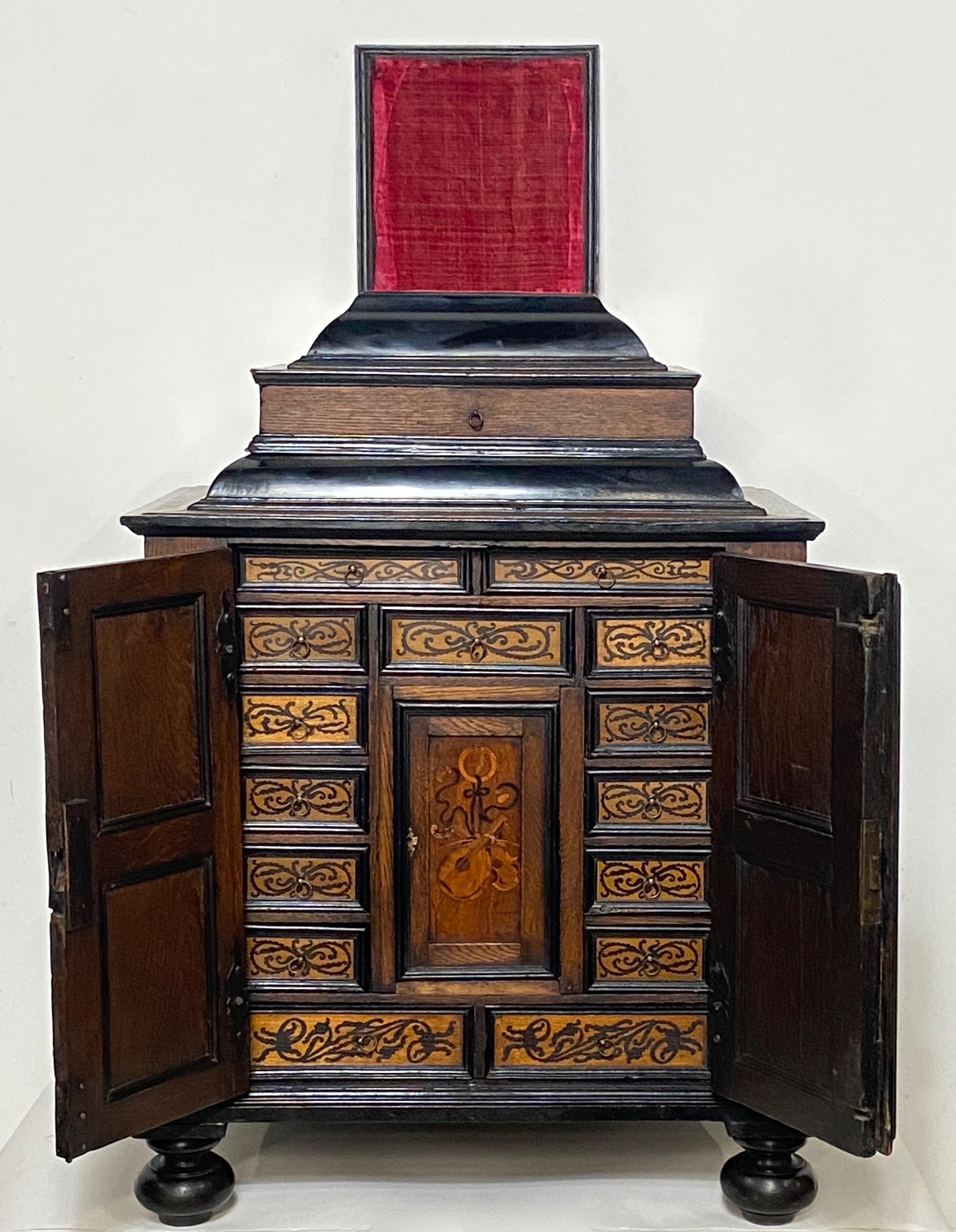 Marquetry Large Northern European Table Top Jewelry / Collectors Cabinet, 19th Century For Sale
