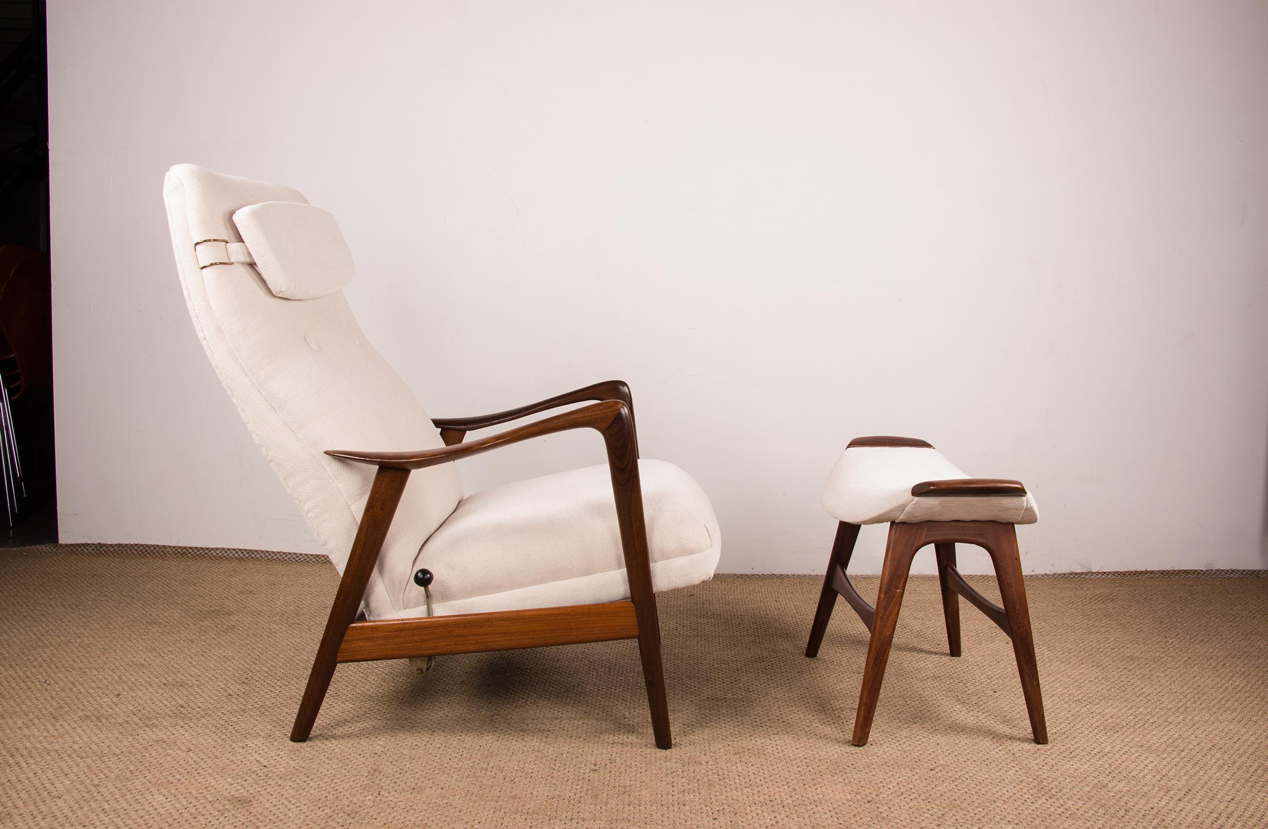 Large Norwegian Teak Armchair with Ottoman by Folke Ohlsson for Westnofa 1960. For Sale 12
