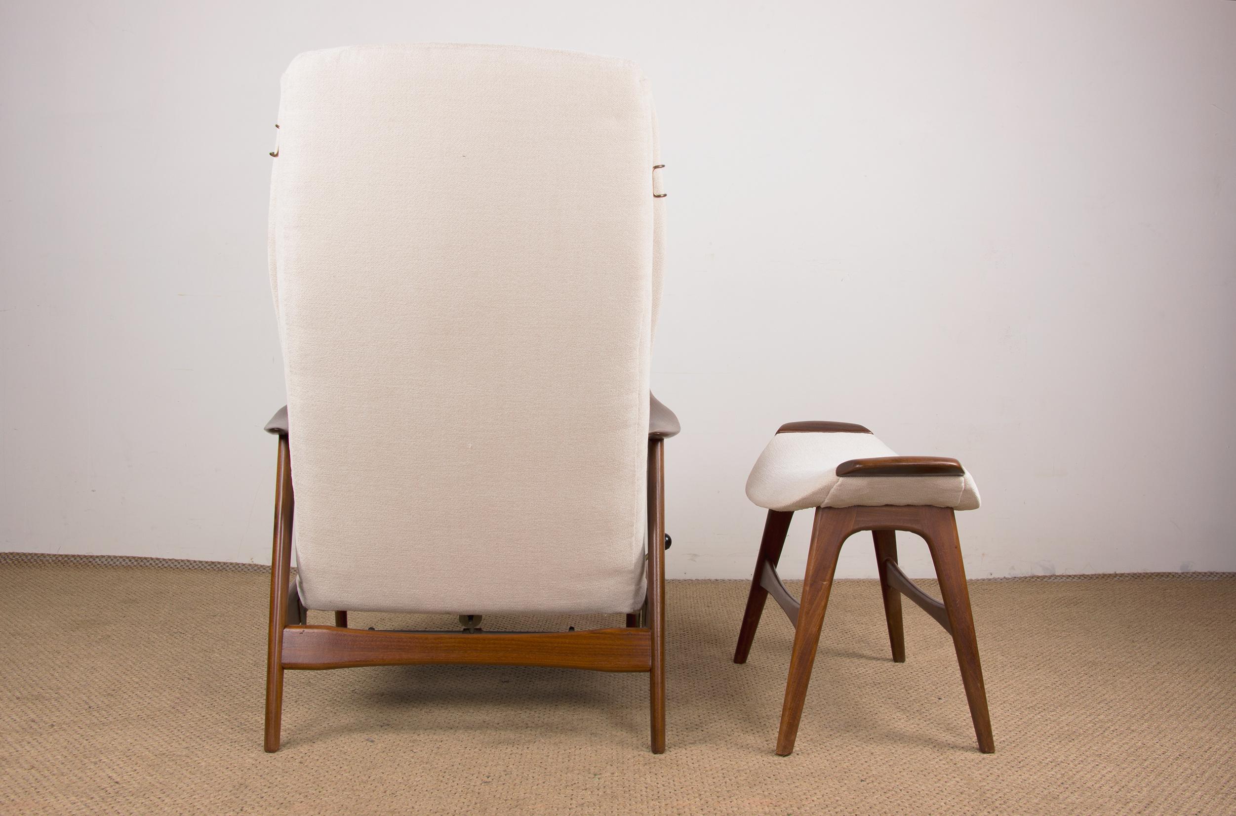 Large Norwegian Teak Armchair with Ottoman by Folke Ohlsson for Westnofa 1960. For Sale 13