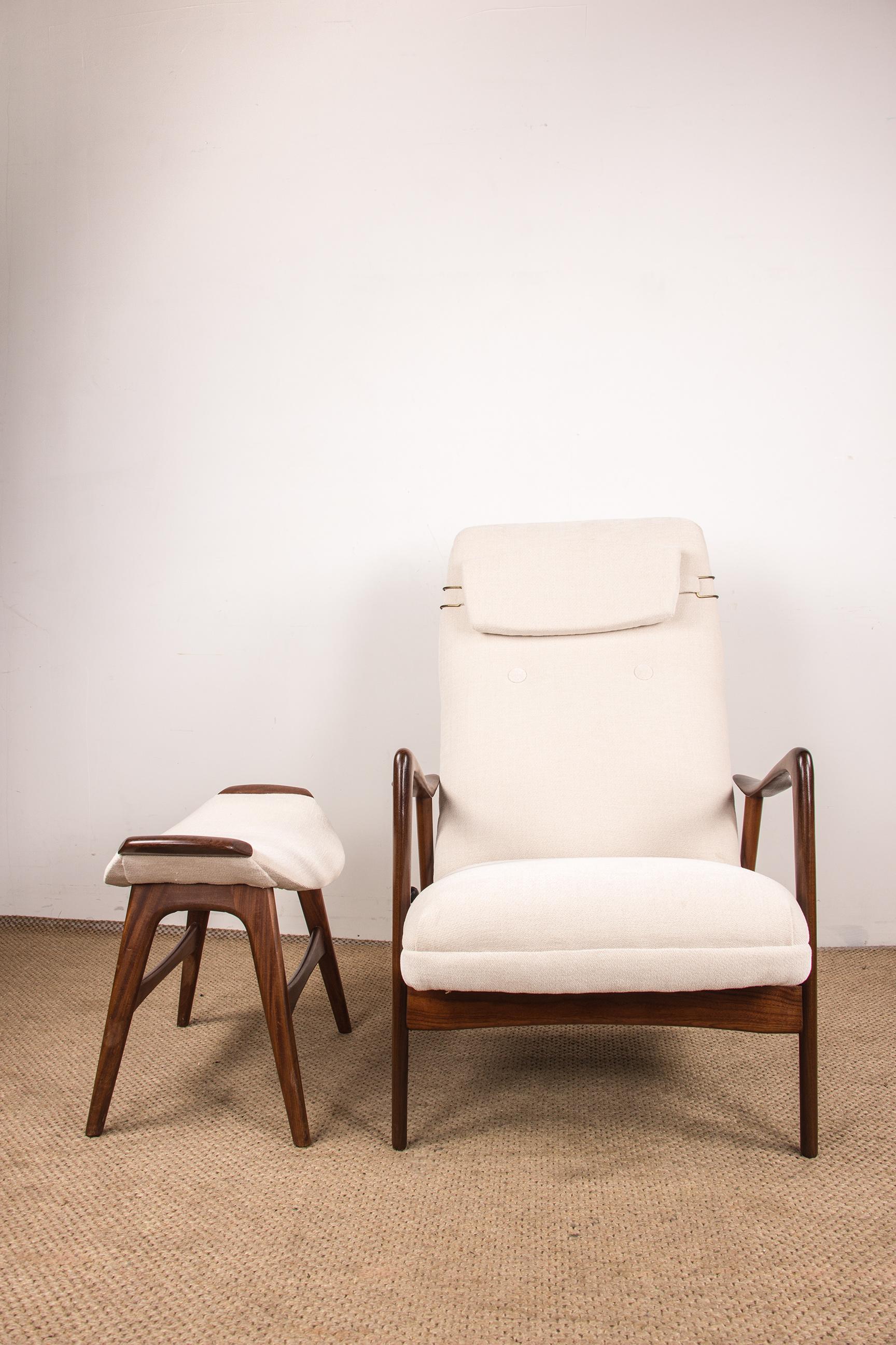 Mid-20th Century Large Norwegian Teak Armchair with Ottoman by Folke Ohlsson for Westnofa 1960. For Sale