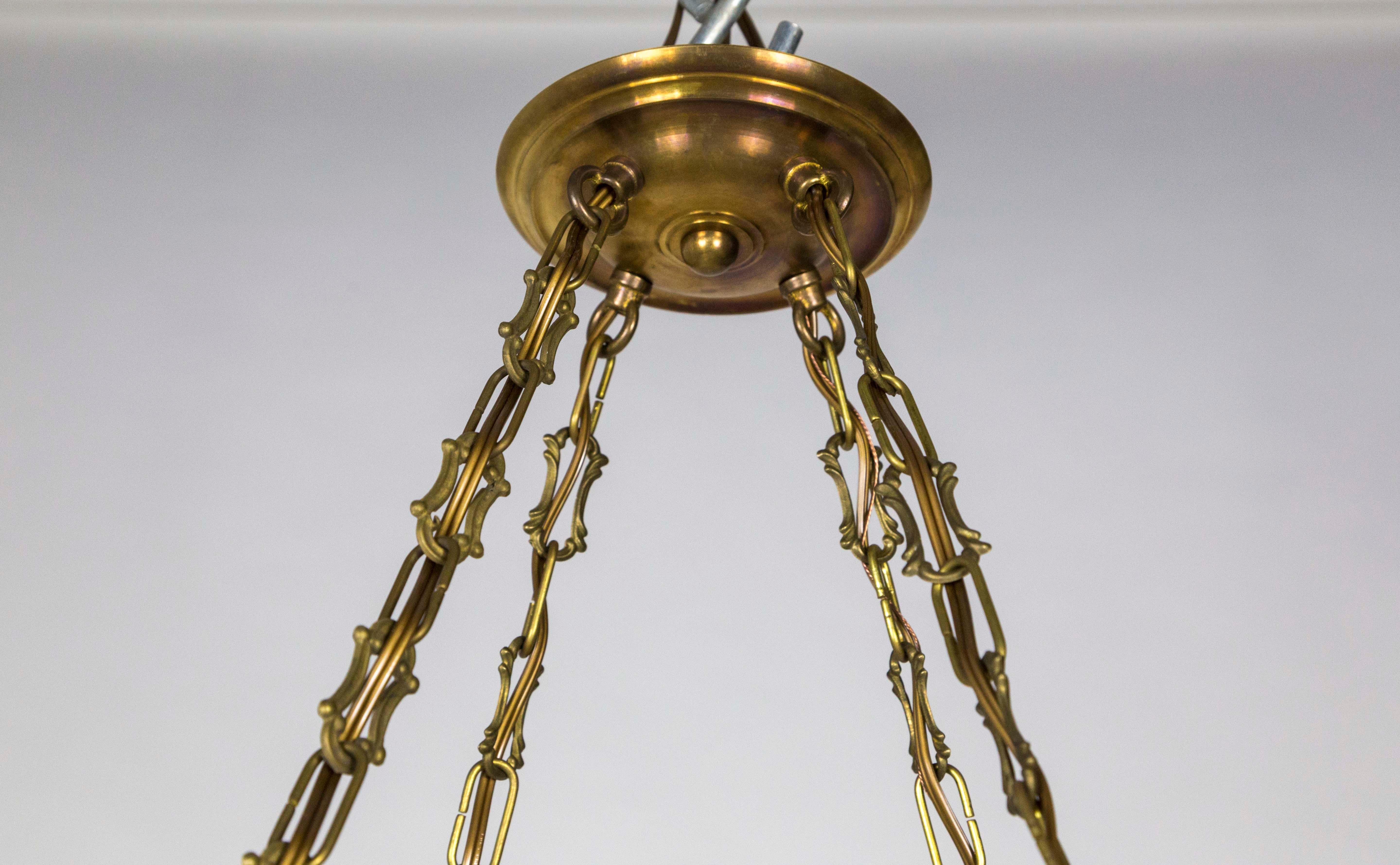 Large Nouveau Molded Milk Glass Pendant with Decorative Brass Chain 2