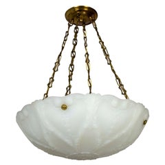 Large Nouveau Molded Milk Glass Pendant with Decorative Brass Chain