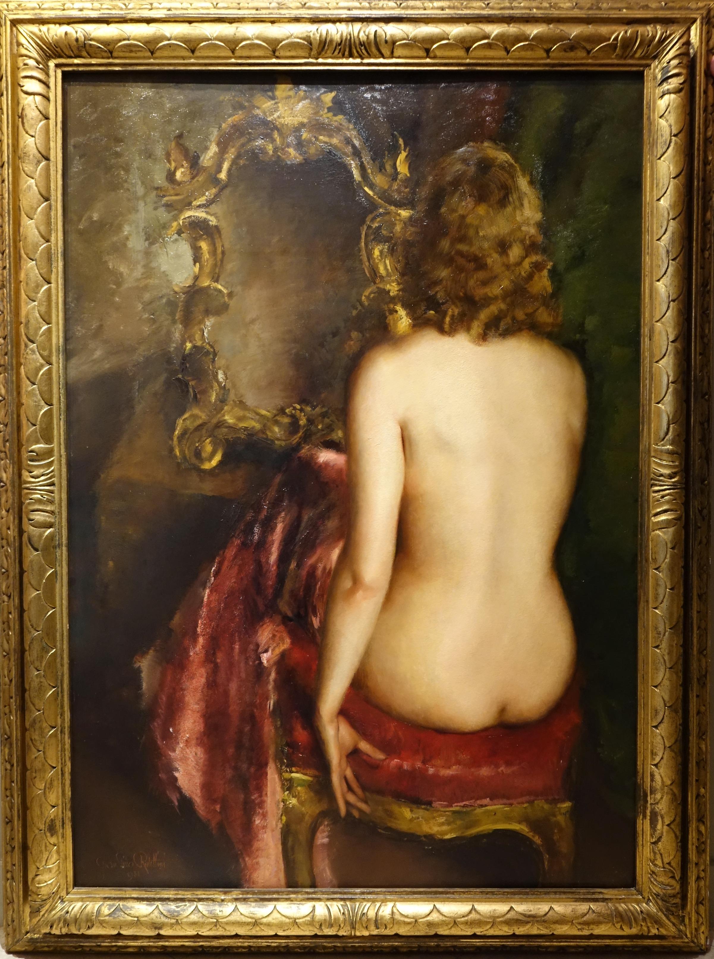 Mid-20th Century Large nude back study painting-G.P. RESTELLINI 1931 For Sale