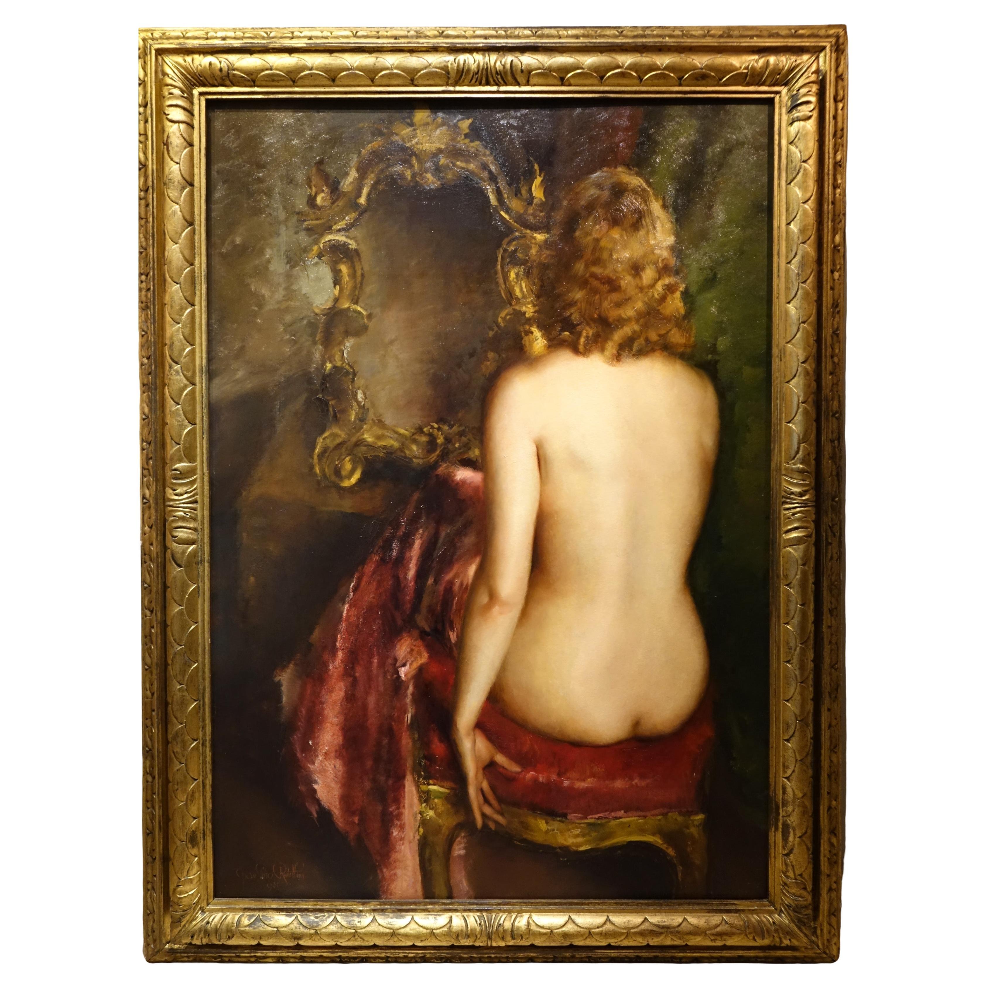 Grande peinture de dos nu d'étude - G.P. RESTELLINI 1931