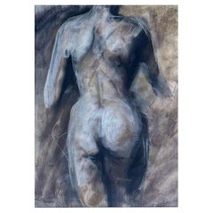 Carboncino nudo di grandi dimensioni, opacizzato e incorniciato professionalmente, firmato dall'artista