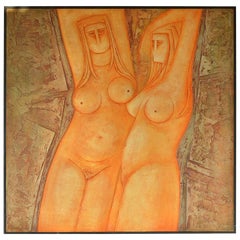 Large Nude Painted Bas-Relief by Eric Satchwell, 1973
