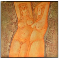 Large Nude Painted Bas-Relief by Eric Satchwell, 1973