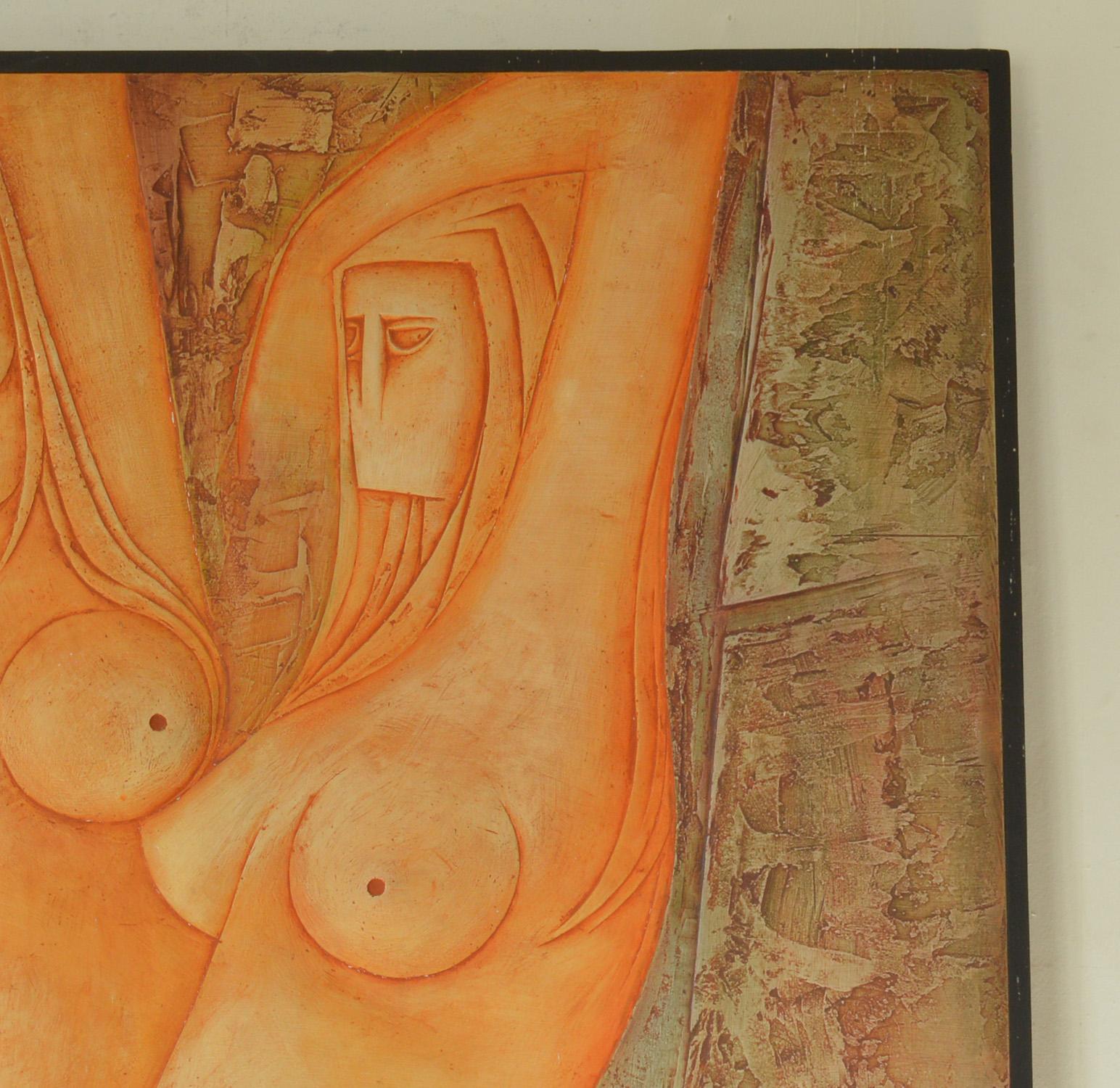 English Large Nude Painted Bas-Relief by Eric Satchwell, 1973