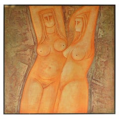 Large Nude Painted Bas-Relief by Eric Satchwell, 1973