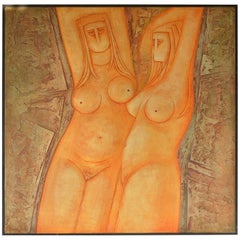 Large Nude Painted Bas-Relief by Eric Satchwell, 1973