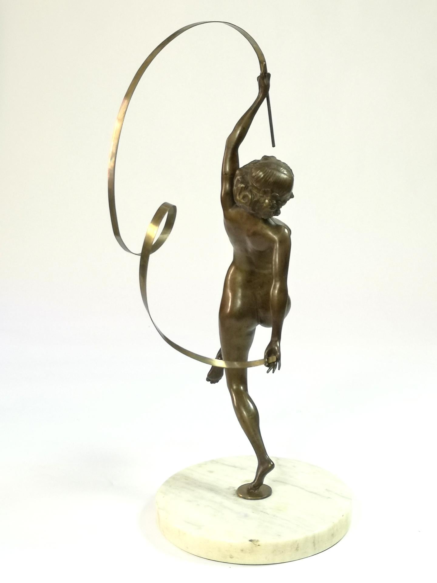 Large Nude Ribbon Gymnast Bronze Sculpture, from the  1920's, by Maugsch 8