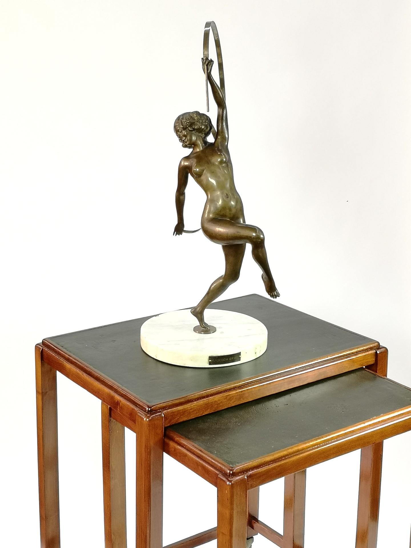 Large Nude Ribbon Gymnast Bronze Sculpture, from the  1920's, by Maugsch 10