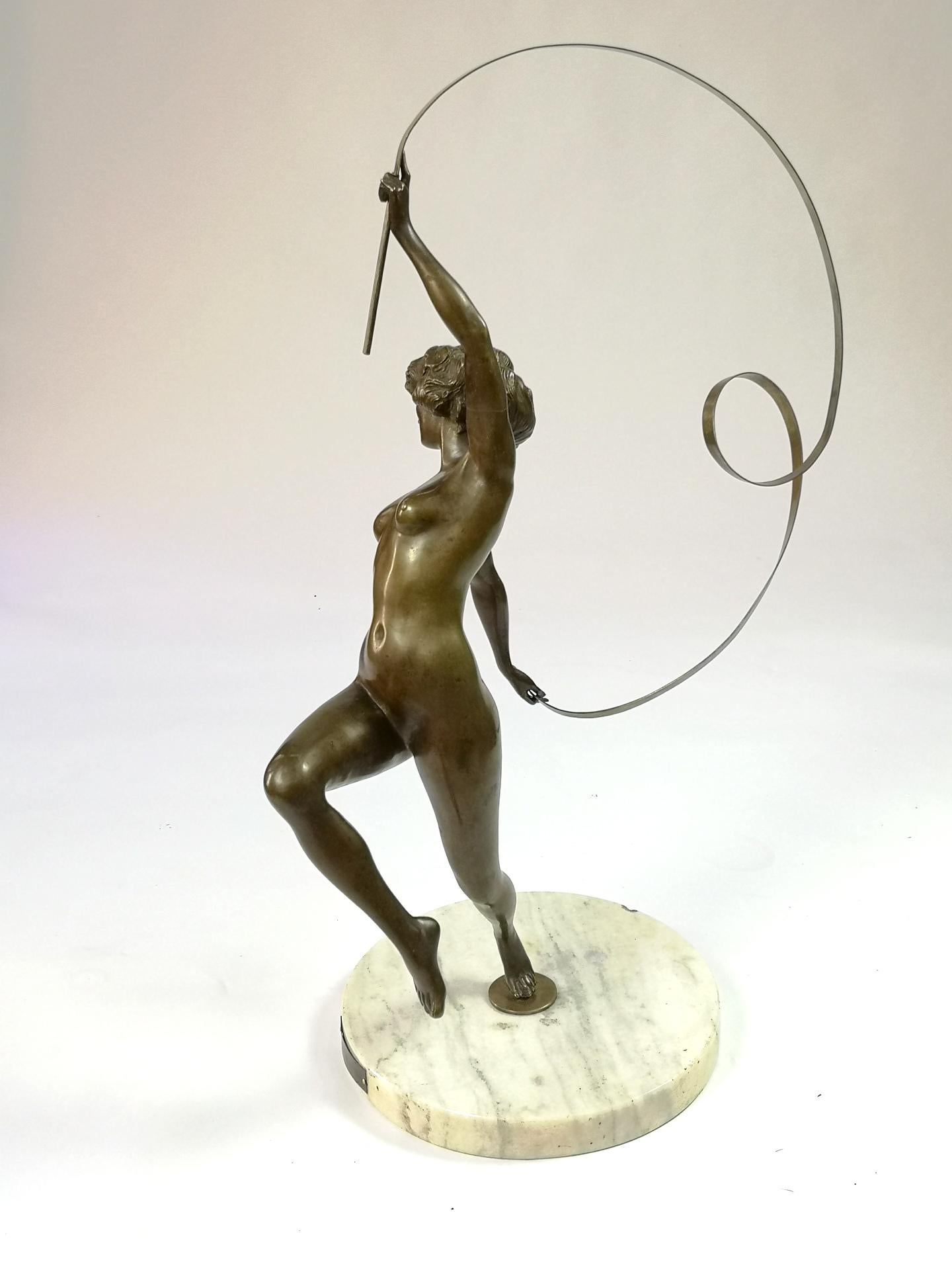 Art Deco Large Nude Ribbon Gymnast Bronze Sculpture, from the  1920's, by Maugsch