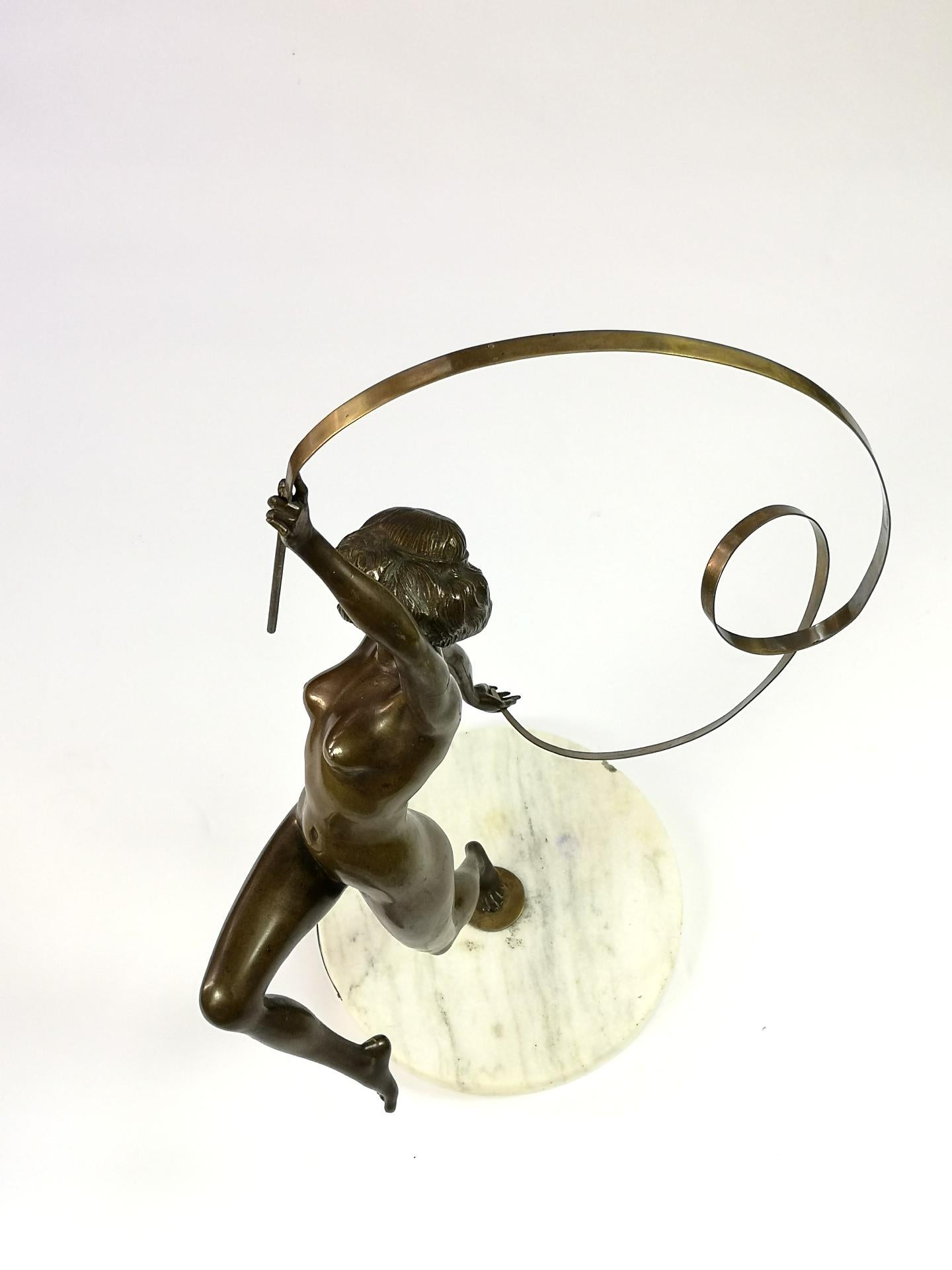 Hungarian Large Nude Ribbon Gymnast Bronze Sculpture, from the  1920's, by Maugsch