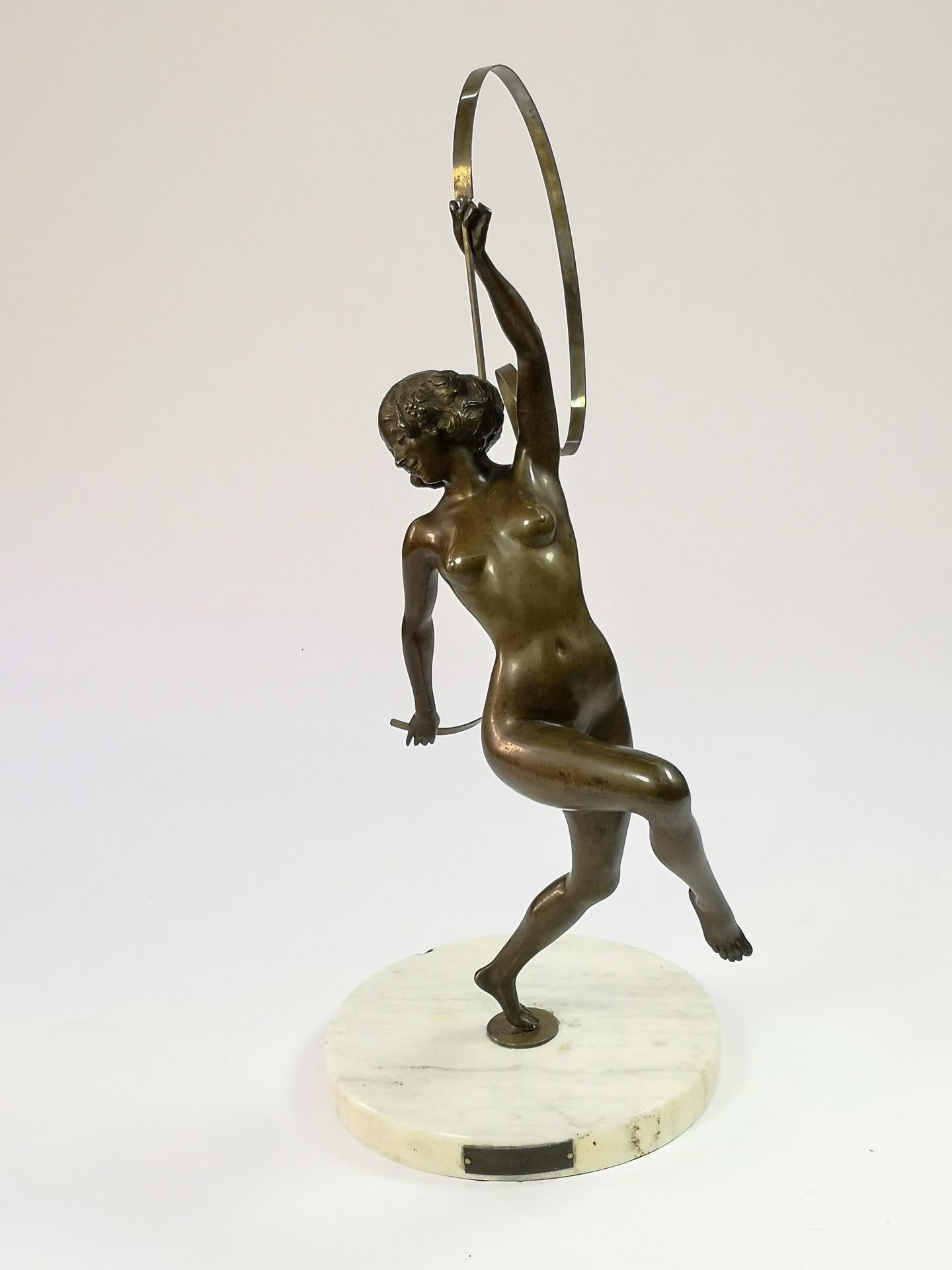 Large Nude Ribbon Gymnast Bronze Sculpture, from the  1920's, by Maugsch 3