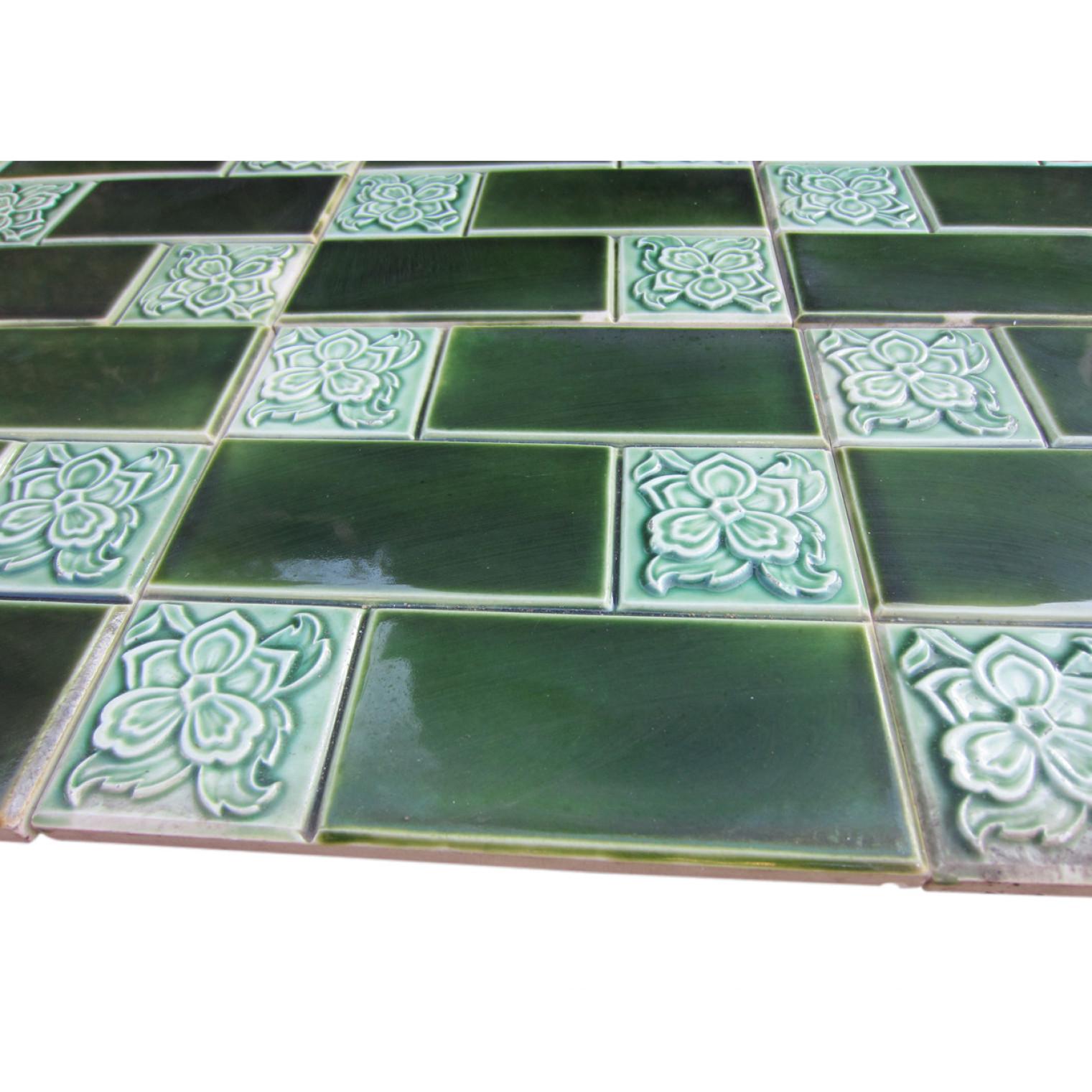 Large Number of Antique Glazed Relief Tiles, Belgium For Sale 3