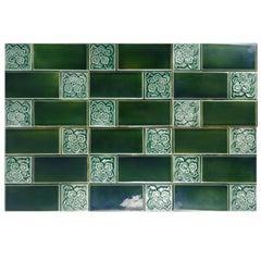 Large Number of Antique Glazed Relief Tiles, Belgium