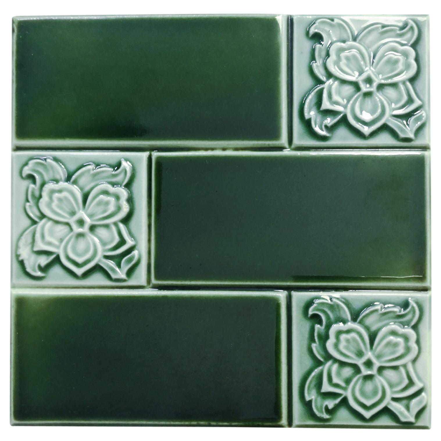 Art Nouveau Large Number of Antique Glazed Relief Tiles, Belgium For Sale
