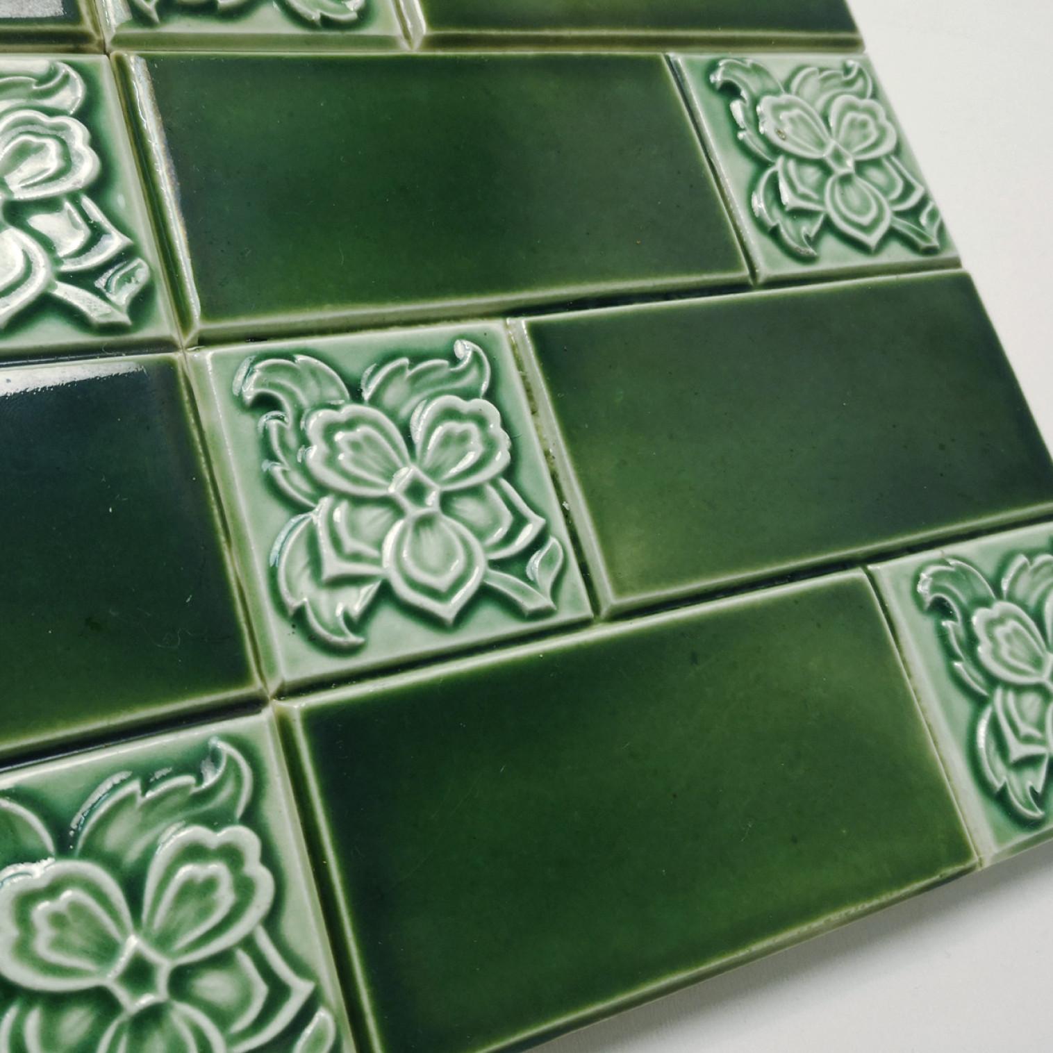 Large Number of Antique Glazed Relief Tiles, Belgium For Sale 1