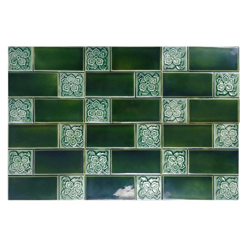 Large Number of Antique Glazed Relief Tiles, Belgium For Sale