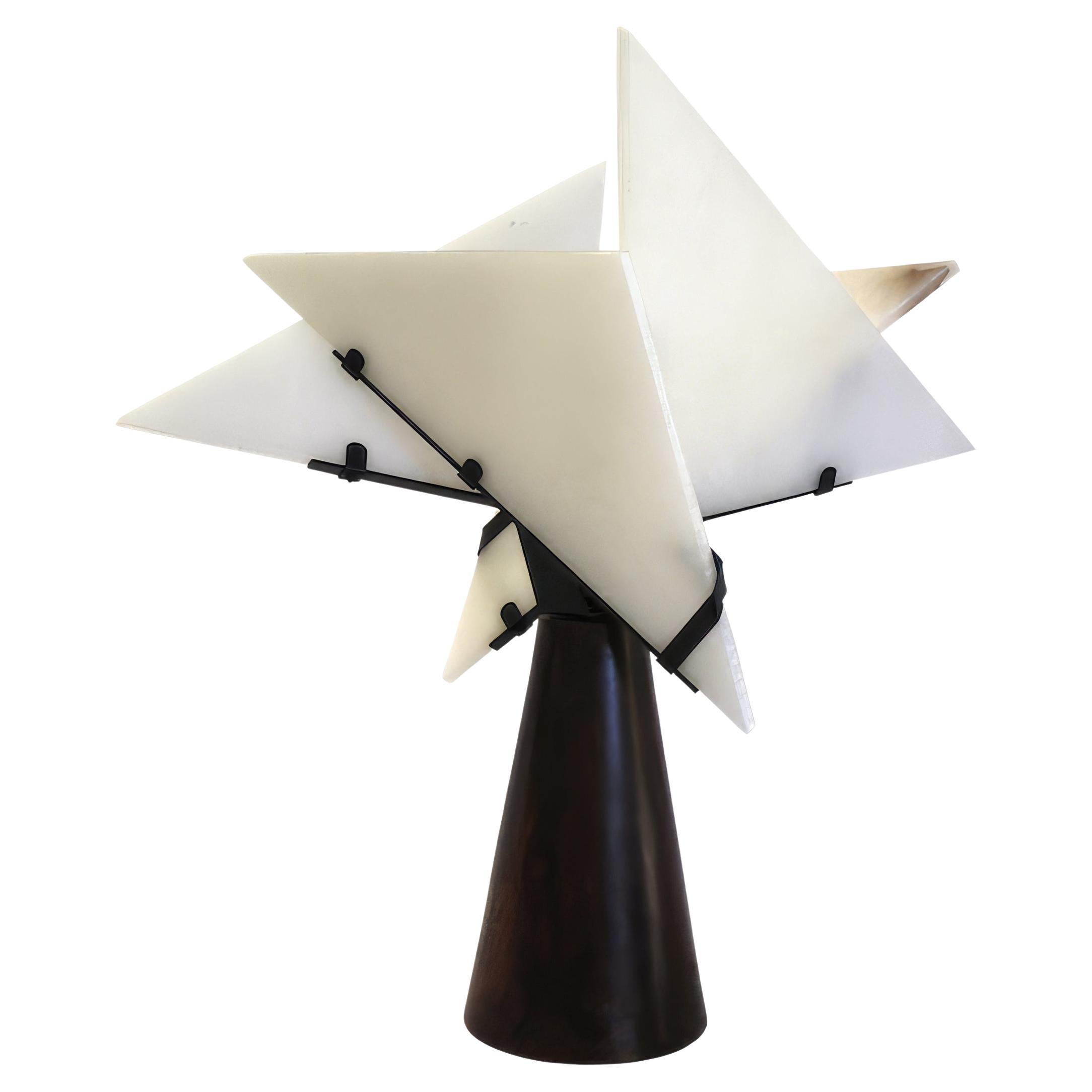 Large 'Nun 2' table lamp in the Manner of Pierre Chareau. Handcrafted in Los Angeles in the workshop of noted French designer and antiques dealer Denis de le Mesiere, who meticulously pays homage to the work of Pierre Chareau with scrupulous