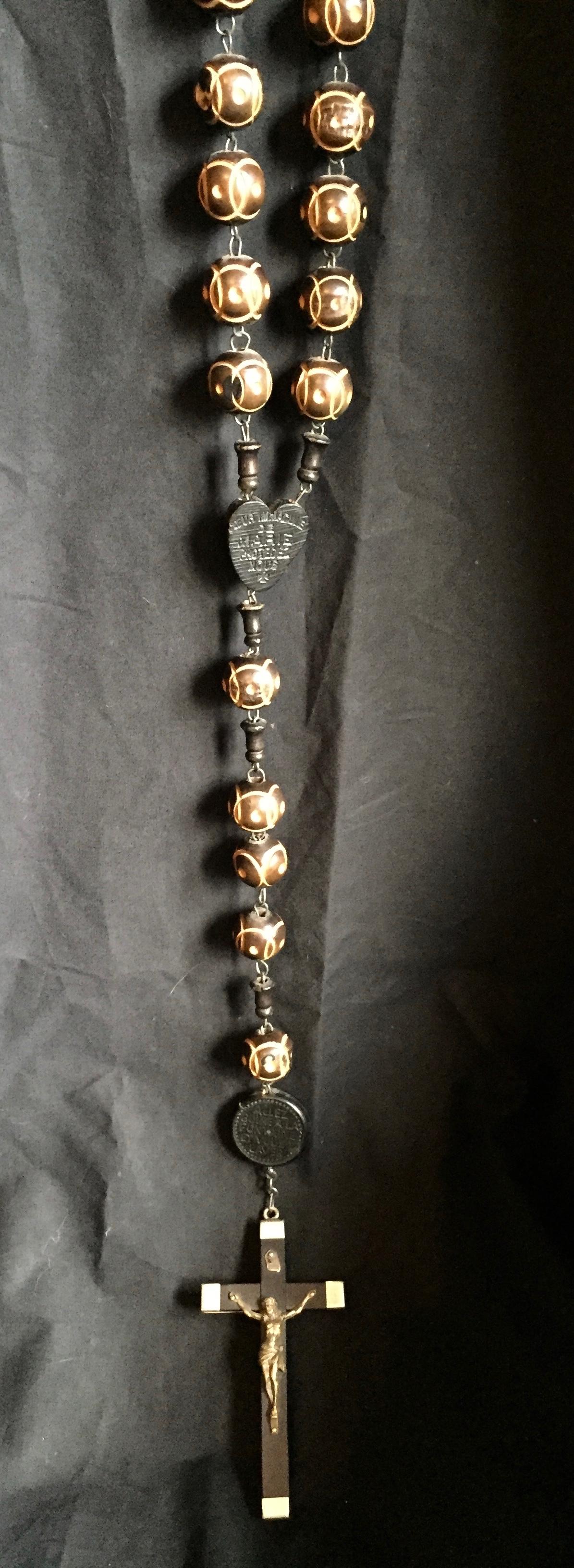 Wood Large Nuns Rosary with Ebony Crucifix from Lourdes France For Sale