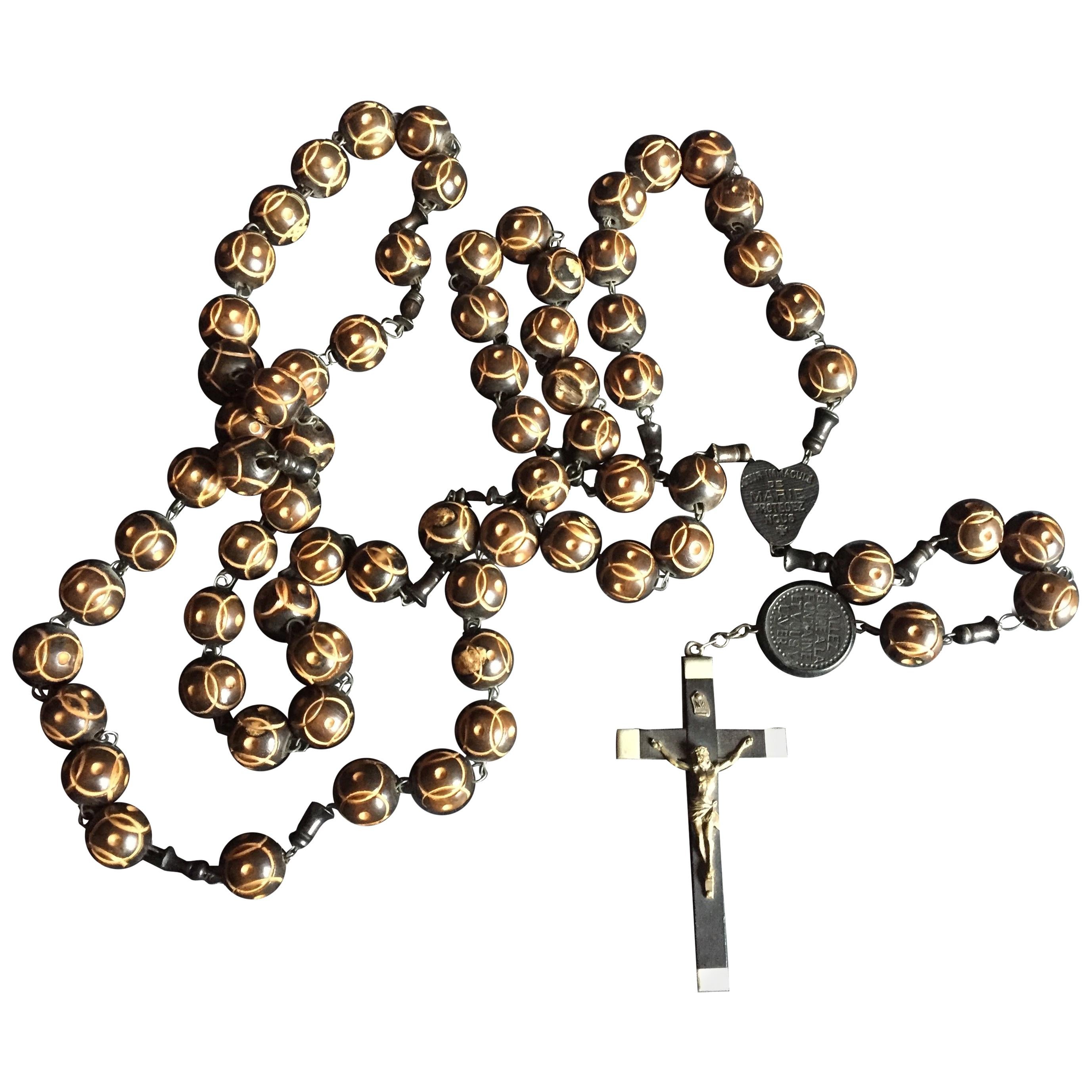 Large Nuns Rosary with Ebony Crucifix from Lourdes France For Sale