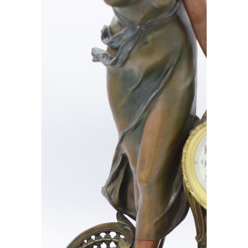 Gran Reloj Ninfa en Regula y Mármol Patinado Bronce de A. De Raudery, 1890s en venta 3