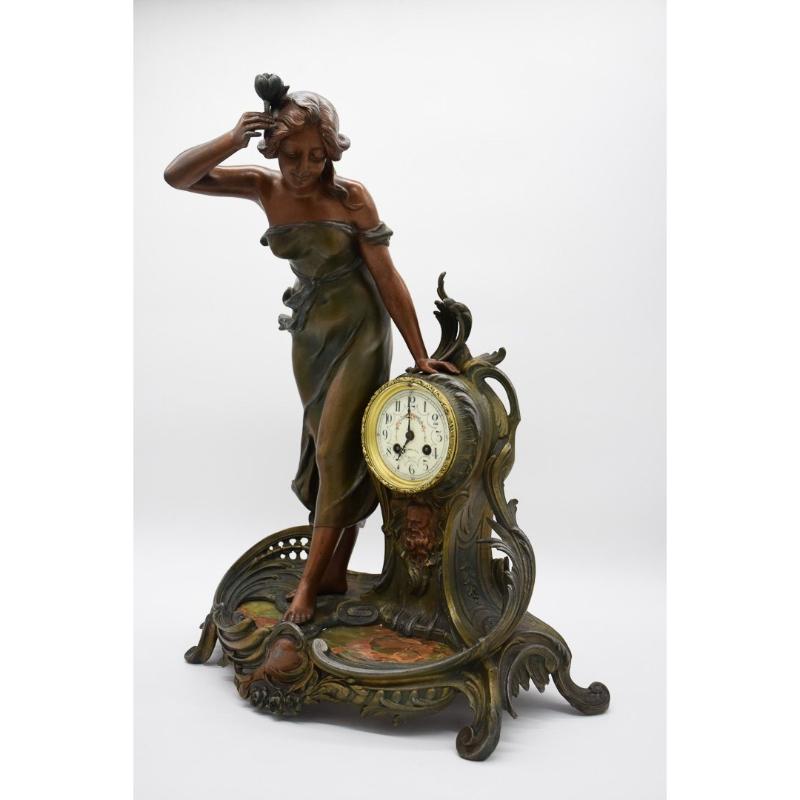 Gran Reloj Ninfa en Regula y Mármol Patinado Bronce de A. De Raudery, 1890s en venta 4