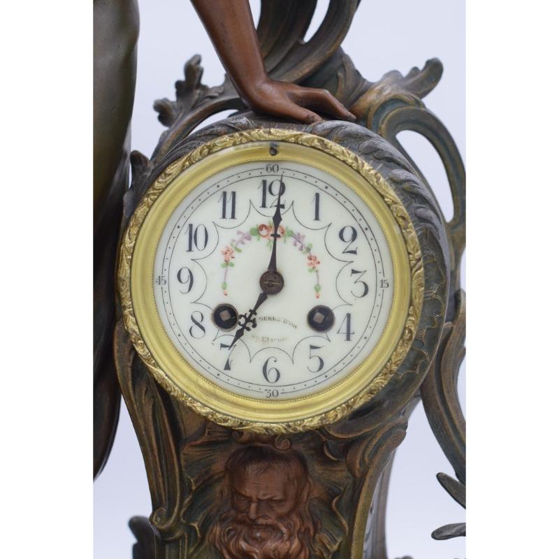 Gran Reloj Ninfa en Regula y Mármol Patinado Bronce de A. De Raudery, 1890s en venta 12