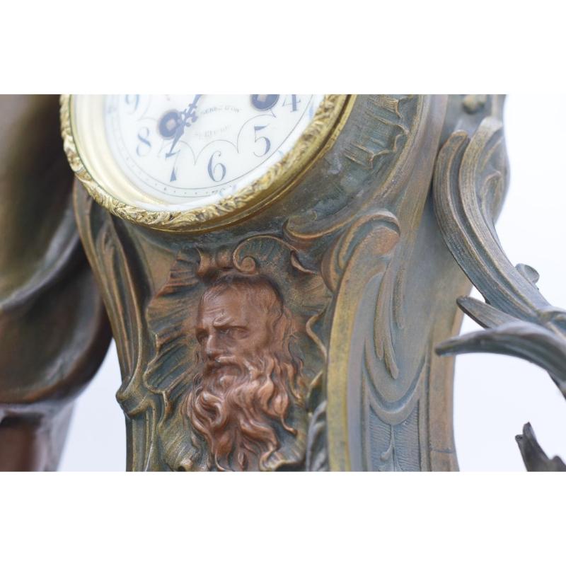Gran Reloj Ninfa en Regula y Mármol Patinado Bronce de A. De Raudery, 1890s en Excelente estado para la venta en Andrézieux-Bouthéon, FR