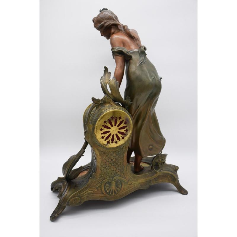 Gran Reloj Ninfa en Regula y Mármol Patinado Bronce de A. De Raudery, 1890s siglo XIX en venta