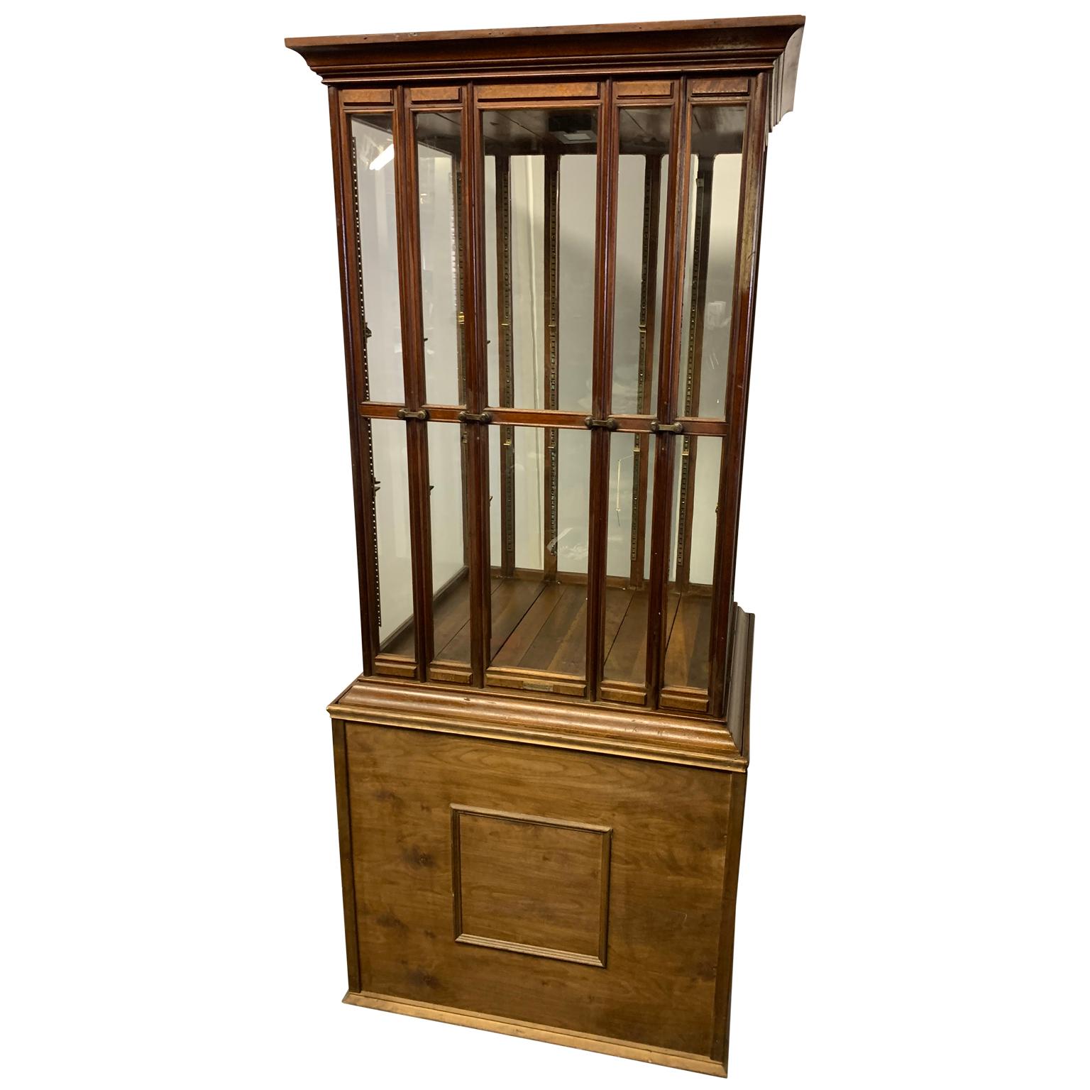 Late Victorian Large Oak 4 Fan Ribbon Display Cabinet on Later Stand