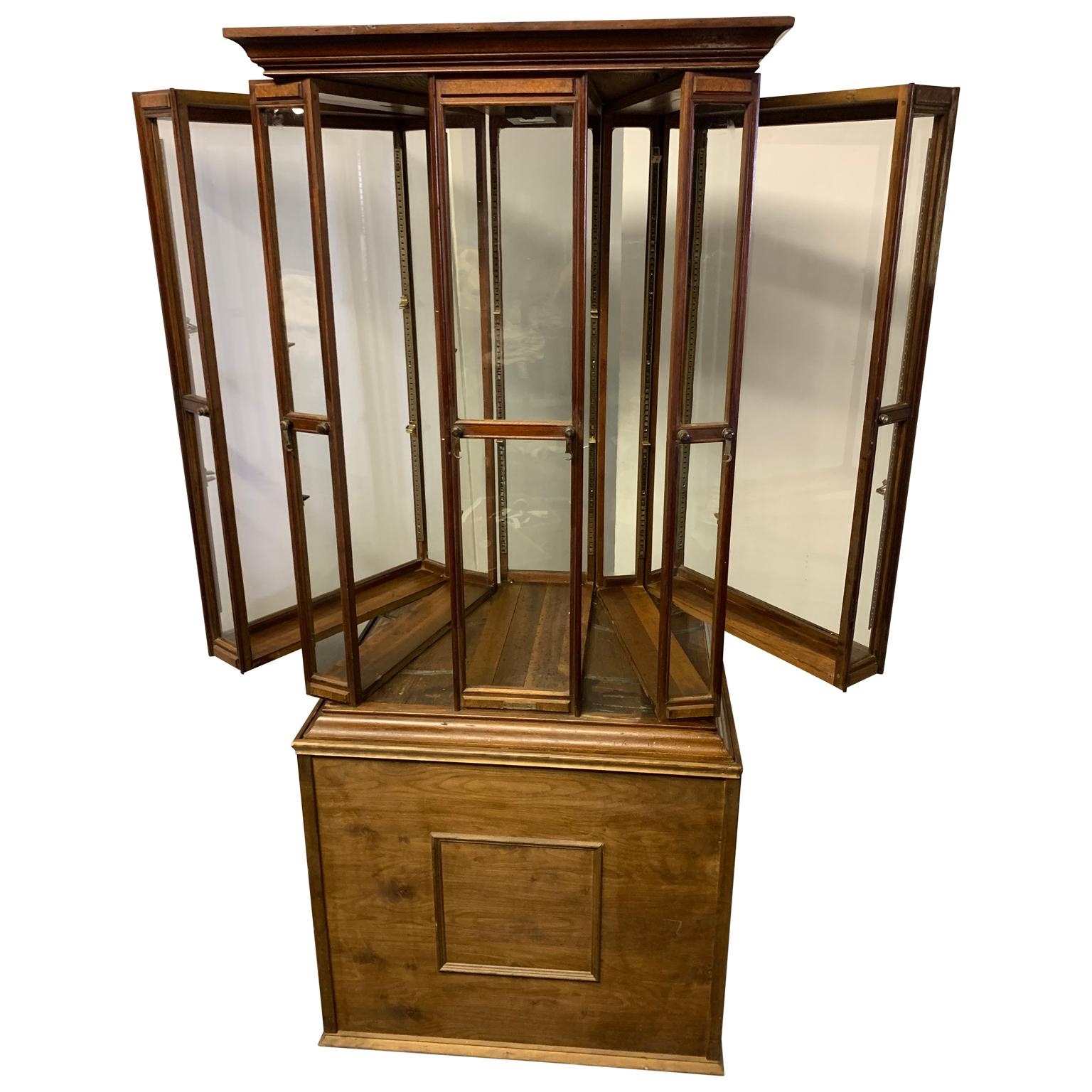American Large Oak 4 Fan Ribbon Display Cabinet on Later Stand