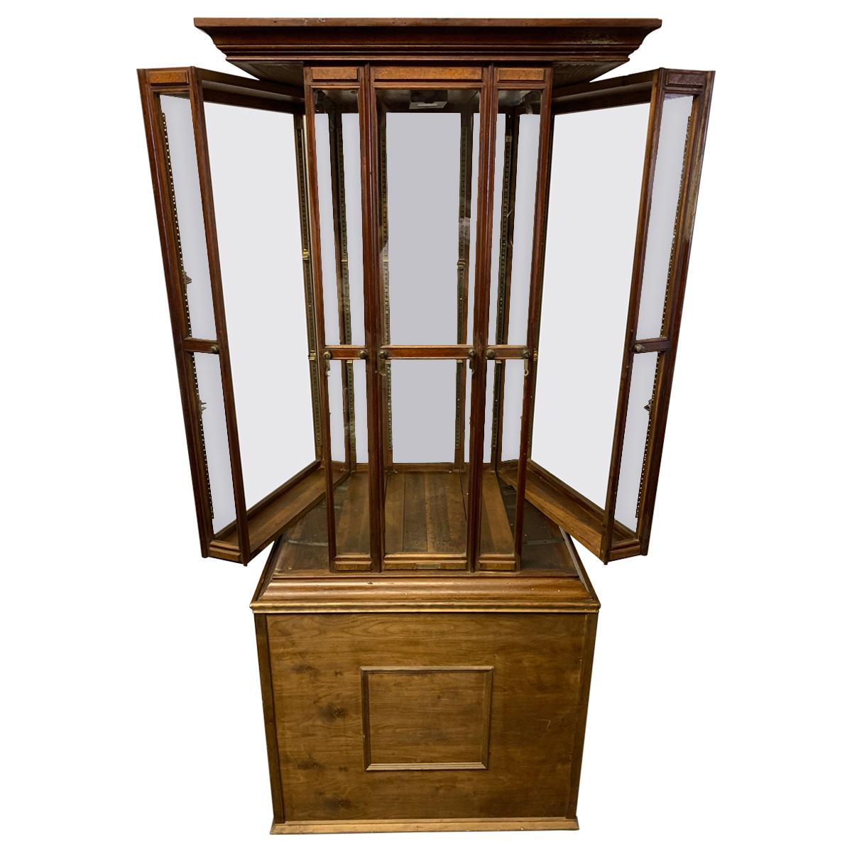 Large Oak 4 Fan Ribbon Display Cabinet on Later Stand