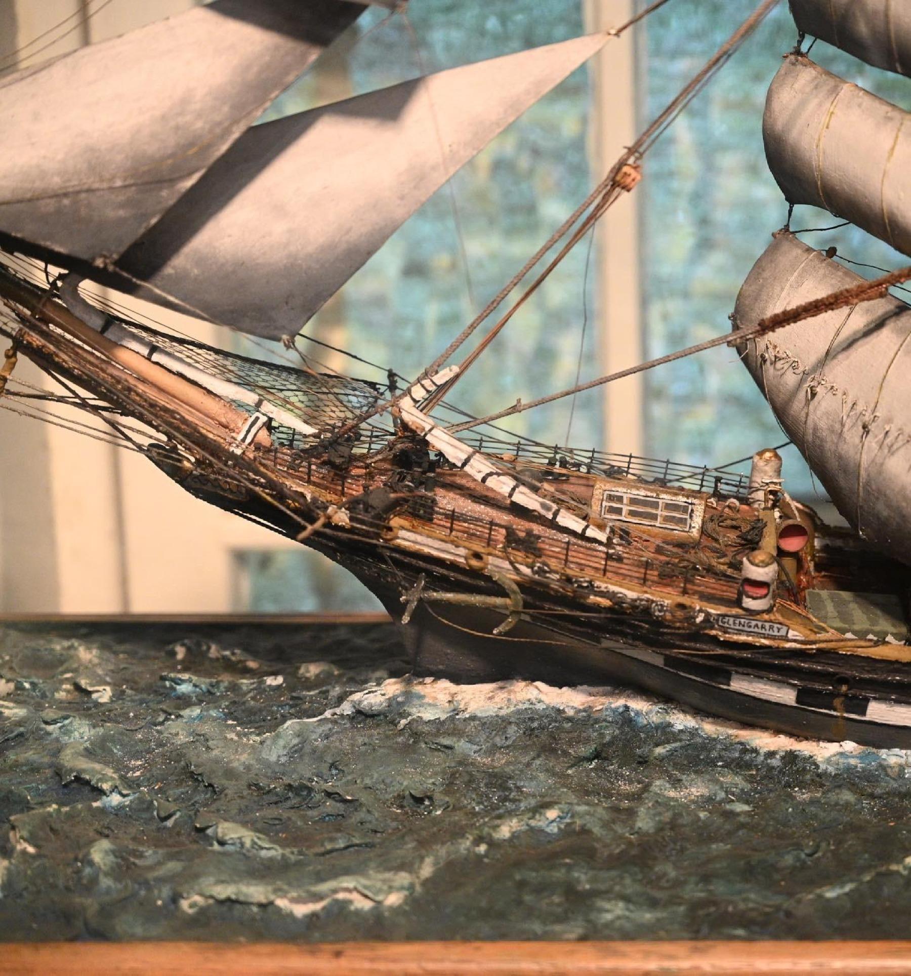 Large Oak and Glazed Cased Model of the Tea Clipper Glengarry in Full Sail For Sale 5